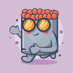 funny ikura sushi food character mascot running isolated cartoon in flat style design