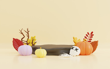 3d illustration of happy halloween with autumn leaves