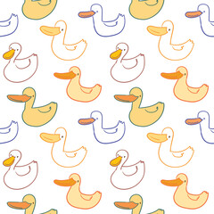 Seamless Pattern with Hand Drawn Duck Design on White Background