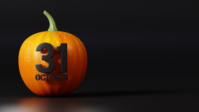 3D rendering halloween pumkin and font october, 31 background on black  background, copy space for text message or banner template design for product display