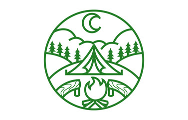 Camping Outdoor Campfire Logo Design Template