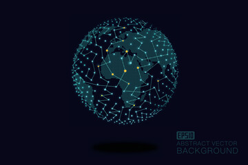 Dot and line link mosaic sphere world map, meaning globalization, internationalization, science and technology concept creativity