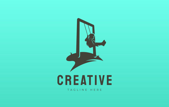 Boy Playing Swing Logo Design Template