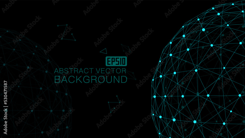 Poster spherical science and technology vector background connected by dots and lines, three-dimensional ab