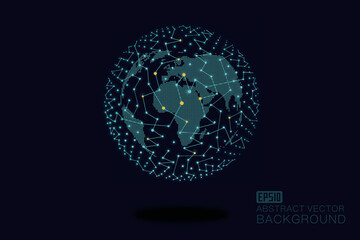 Dot and line link mosaic sphere world map, meaning globalization, internationalization, science and technology concept creativity
