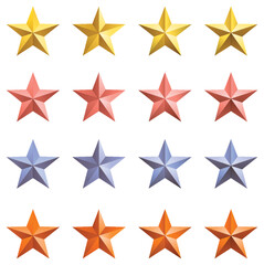 Obraz premium Set of different colours of 3D metal stars