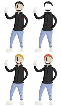 Chico cool ilustraci&oacute;n cabello negro rubio pelirrojo y hombre invisible en PNG para edici&oacute;n y fotomontaje