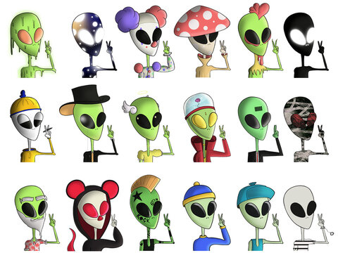 Alien marciano ilustración extraterrestre con ropa personaje de galaxias UFO en PNG para edición