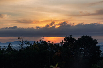 Foggy mountains. Mountains in the mist.landscape in Phatthalung, Thailand.