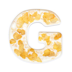cornflakes cereal with milk in alphabet plate