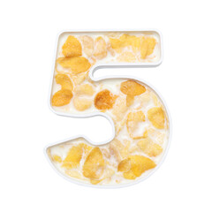 cornflakes cereal with milk in number plate