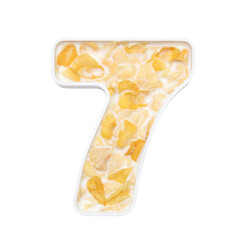 Fototapeta premium cornflakes cereal with milk in number plate