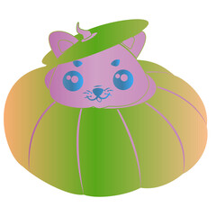 CAT FACE PEEKING OUT OF A PUMPKIN
