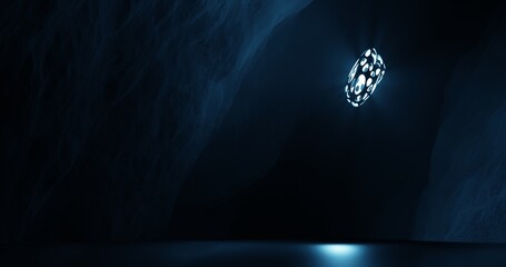 abstract background using sci fi environment illustration in diagonal cave and there are blue lights, shiny water surface in cave, 3d rendering and 4K size