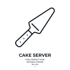 Cake server tool editable stroke outline icon isolated on white background flat vector illustration. Pixel perfect. 64 x 64.