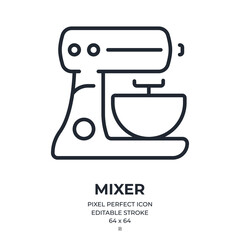 Stand mixer editable stroke outline icon isolated on white background flat vector illustration. Pixel perfect. 64 x 64.