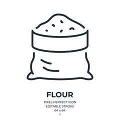 Flour bag editable stroke outline icon isolated on white background flat vector illustration. Pixel perfect. 64 x 64.