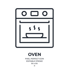 Oven editable stroke outline icon isolated on white background flat vector illustration. Pixel perfect. 64 x 64.