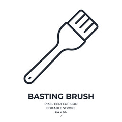 Basting brush editable stroke outline icon isolated on white background flat vector illustration. Pixel perfect. 64 x 64.