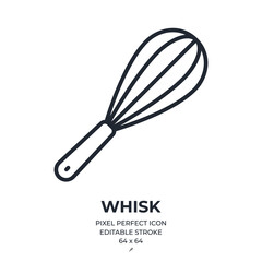 Whisk editable stroke outline icon isolated on white background flat vector illustration. Pixel perfect. 64 x 64.