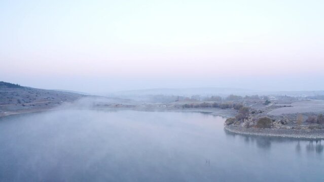Aerial view of Eber lake in Afyonkarahisar.4K Footage in Turkey