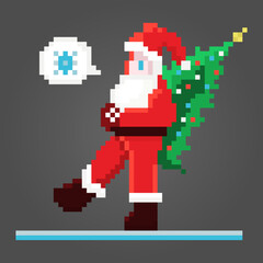 Fototapeta premium Pixel Santa falling with christmas tree