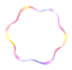 カラフルなカールリボンのフレーム　水彩イラスト 背景透過PNG
