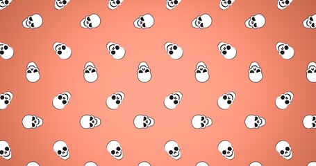 Composition of skull icons repeated on orange background