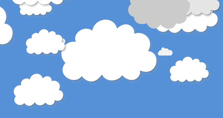 Obraz premium Image of cut outs of white and grey clouds on blue sky in the background