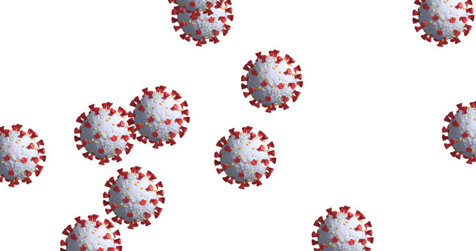 Image of multiple cells of coronavirus spending on white background 