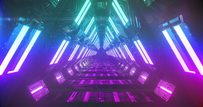 Image of tunnel with purple lights moving in a seamless loop