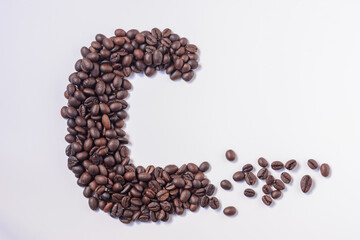 Top view Coffee beans on white background.