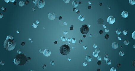 Bitcoin symbols moving against blue background