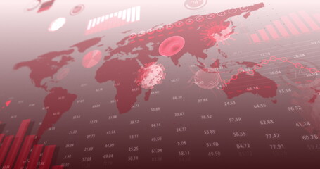 Image of coronavirus statistical data processing over World map