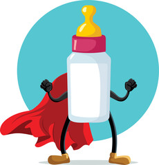 Super Fortified Bottle of Formula Milk Vector Cartoon Illustration. Super nutritious baby food vector mascot design
