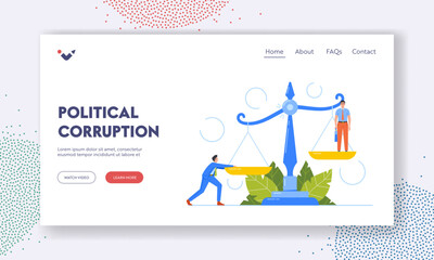 Political Corruption Landing Page Template. Businessman Inequality, Discrimination, Salary Imbalance. Business Character