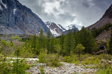 Fototapeta na wymiar Mountain landscape with snowy peaks