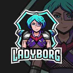 Fototapeta na wymiar Lady Cyborg Mascot Logo Design