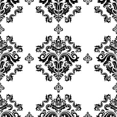 Classic seamless vector pattern. Damask orient ornament with black and white sqaures. Classic vintage background. Orient pattern for fabric, wallpapers and packaging - 530479946