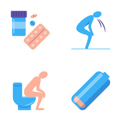 Stomach problems icon set in flat style