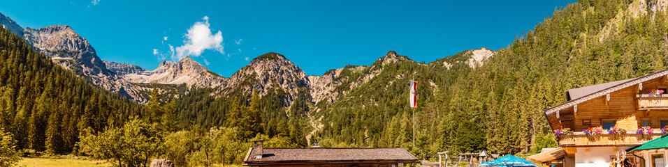 High resolution stitched panorama of a beautiful alpine summer view at the famous Gern Alm, Achensee, Tyrol, Austria