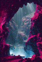 Fantasy Crystal Cave, fantasy background, phone wallpaper, gaming background, digital illustration