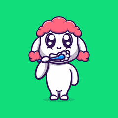 Cute goat brushing teeth vector icon illustration