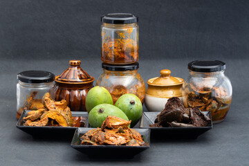 Mango Pickle Also Called Aam Ka Achar, Organic Dry Kachi Keri Achaar, Masaledar Sookha Kairi Made Of Kacha Raw Green Sliced Mangoes Mixed Marinated With Ghani Sarson Tel, Masala, Spices, Mustard Oil