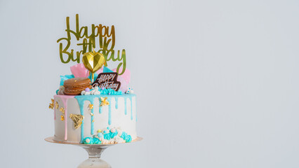 birthday cake with candles food anniversary concept cover banner background...