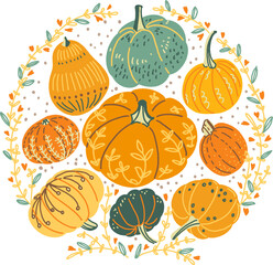 Cute autumn pumpkins - vector illustration