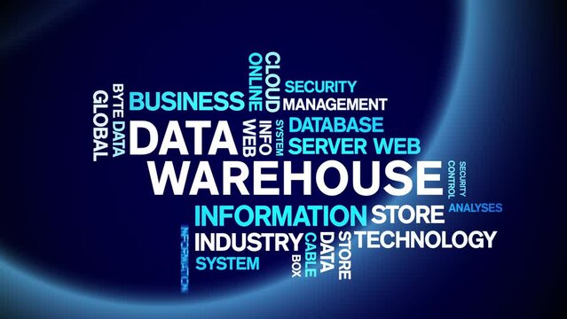 4k Data Warehouse Animated Tag Word Cloud;Text Design big data Animation typography seamless loop.
