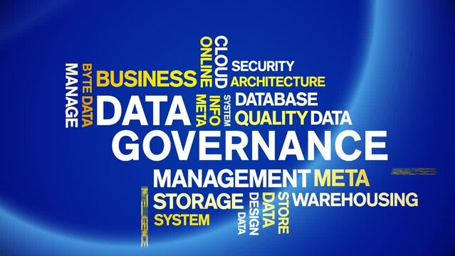 4k Data Governance Animated Tag Word Cloud;Text Design big data Animation typography seamless loop.