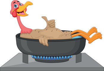 cartoon turkey thumbs up on the cooking pot © lawangdesign