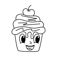 Cute ice cream cartoon coloring page illustration vector. For kids coloring book.